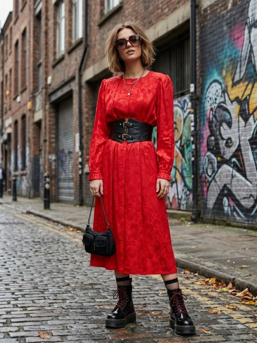 Vtg Argenti 100% Pure Silk Red Jacquard Midi Dress 8 Padded Shoulder Long Sleeve
